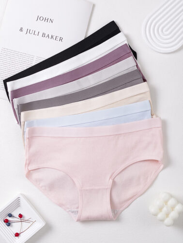 Women's pure cotton briefs solid color mid-rise seamless
