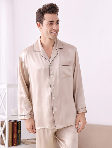 100% pure silk noble men's home wear silk set